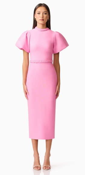 Coralene Puff Sleeve Midi Dress by ELLIATT
