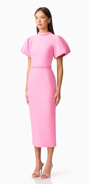 Coralene Puff Sleeve Midi Dress by ELLIATT
