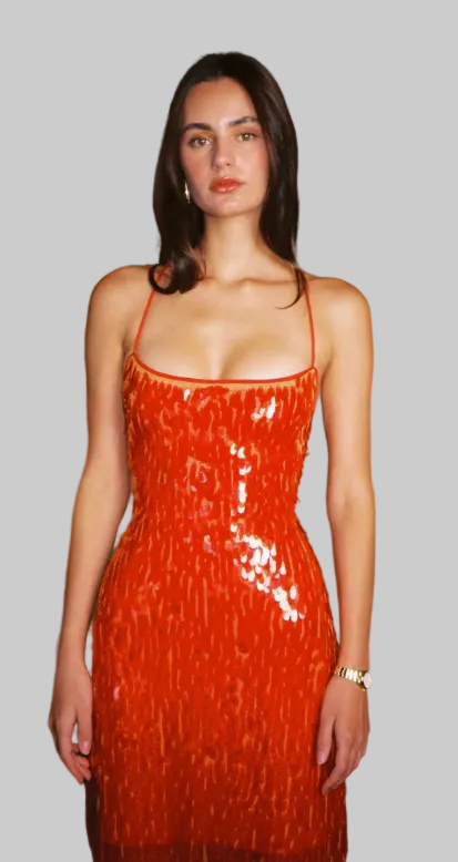Backless Gown Burnt Orange Sequin by WITH HARPER LU