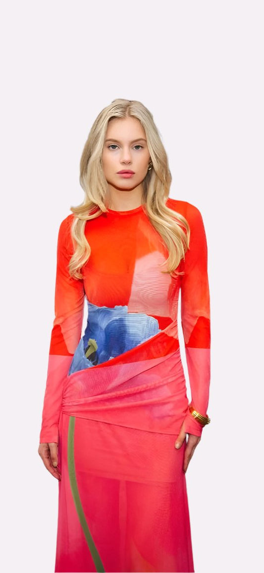 Panel Maxi Dress | Mesh Contrast Poppy by WITH HARPER LU
