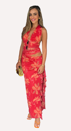 Penelope Halter Maxi Dress Hibiscus Floral by BENNI