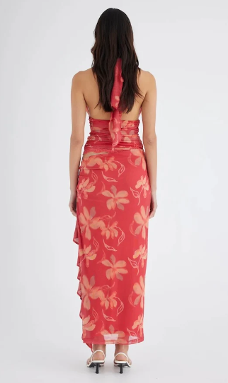 Penelope Halter Maxi Dress Hibiscus Floral by BENNI