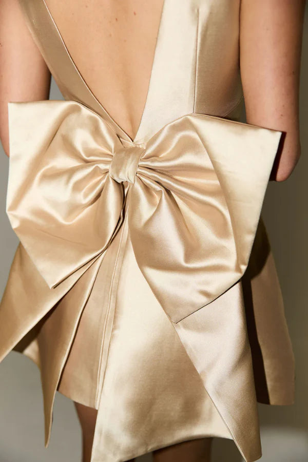 The Ultimate Muse Bow Detail Mini Dress Gold